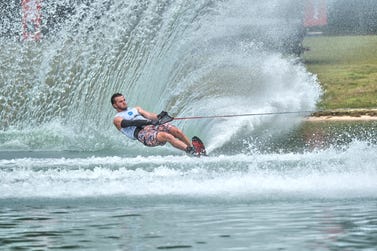 GB waterskier Arron Davies will return to compete at his first major Championships since suffering a serious injury a year ago. He is one of 8 GB skiers travelling to the European Open Waterski Championships in Italy, starting on 28th July. Picture date: June 2023. Photo credit: James Timothy