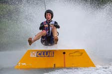 GB's Henry Sullivan (16) competing at the 2023 European Barefoot Waterski Championships in Austria where he won 3 individual golds & a silver. Picture date: August 2023. Photo credit: Mark Thomas.