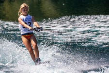 Lara Cosgrove (9) from Chalfont St Peter, Buckinghamshire, will compete at the British National Waterski Championships from 24th August 2023. Picture date: August 2022. Photo credit: James Elliott