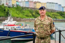 EDITORIAL USE ONLY Major John Poole, Senior Training Safety Officer, Defence Infrastructure Organisation (DIO) at a drone display in Tenby, Wales, organised by the Ministry of Defence as part of their campaign to remind the public of the actions they should take to stay safe when using military land in the UK. Issue date: Friday August 18, 2023. PA Photo. ‘Respect the Range’ aims to raise awareness and understanding of the personal safety risks that the public face when accessing military land, including live firing, unexploded ordnance and fast-moving military vehicles. Picture credit should read: Adam Gasson/PA Wire