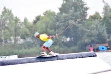 Team GB Rider Samuel Bradbury practising for the 2023 European & African Cable Wakeboard Championships in Hungary, starting on 29th August. Photo credit: Cable Wakeboard UK