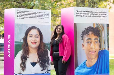 Nishchala Chitradurga, 23 at an exhibition in London, ‘Beauty in Every Smile’, launched in collaboration with cleft charity Smile Train UK. Picture date: Thursday October 5, 2023. PA Photo. The exhibition is open to the public from today until Saturday October 7 at South Bank and looks to inspire more inclusivity following research showing that a third of people with a facial difference have been discriminated against and a quarter have been bullied.