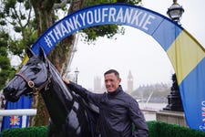 Frankie Dettori during a photocall at Southbank, London. After 37 years of competitive riding, the sporting legend will be retiring from the saddle. Frankie's last ride on British soil will take place on Saturday 21st October at the QIPCO British Champions Day at Ascot. Picture date: Thursday October 12, 2023.