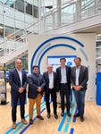 Pictured from left: Hamza Belkofsi with SOCOTEC, Bruno Fileno and Michel Grenut both with Topcon, Arnaud de Pracomtal with SOCOTEC, and Guillaume Devismes with Topcon, at the agreement signing in France. (Photo: Business Wire)