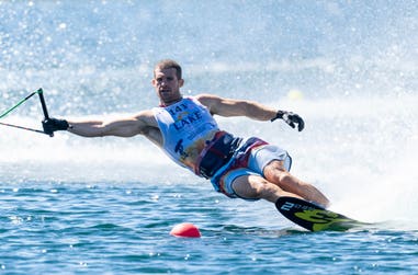 GB's Freddie Winter wins the men's slalom at the 2023 World Waterski Championships. Picture date: Sunday 15th October 2023. Photo credit: Johnny Hayward