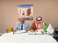 SFD CEO, H.E. Sultan Al-Marshad, and Minister of Finance of Grenada, Hon. Dennis Cornwall, signed the first development loan agreement between SFD and Grenada (Photo: AETOSWire)