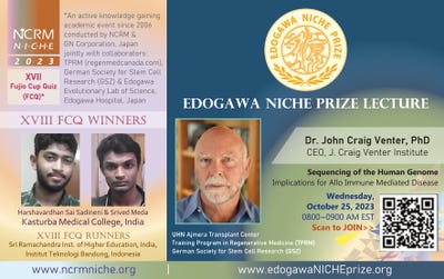 Bringing together, all stakeholders involved in research on physical, chemical, and biological realms, biomaterials, and tissue engineering systems to develop novel solutions in regenerative medicine has been the major goal and accomplishment of NCRM NICHE, in the past 18 years. Winners and finalists of Fujio Cup Quiz (FCQ), the “FCQ Elites” are qualified to nominate the candidates for the Edogawa NICHE Prize. The inaugural prize in 2018 was awarded to Prof. James E. Till for discovery of stem cells, jointly with Prof. Ernest McCulloch. 2019 prize was awarded to Dr. Steven A. Rosenberg, for his pioneering work in adoptive immunotherapies and in 2020 to Dr. John Craig Venter for his research in synthetic biology and the human genome. NCRM NICHE team is progressing in research on implications of microgravity, synthetic chemical concoctions, and biological response modifiers, on cellular senescence and immune modulation to develop solutions, especially for rare diseases and unmet needs. (Graphic: Business Wire)