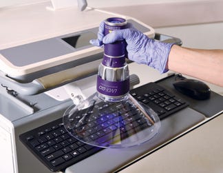 The new UVDI-GO UV LED Surface Sanitizer inactivates C. difficile spores in only 20 seconds from 4" (10.2 cm) away (Photo: Business Wire)