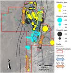 Figure 2: Soil sampling campaign results, highlighting CRD and Carlin style mineralization.