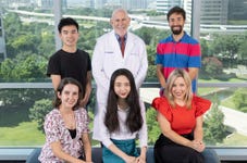 International Postdoctoral Scholars in Cancer Research, Class of 2023. Back Row: Dongqi Xie, Ph.D. (left), Principal Investigator Jerry Shay, Ph.D. (middle), Pedro Nogueira, Ph.D. (right); Front Row: Debora Andrade Silva, Ph.D. (left), Hong-Yi Liu, Ph.D. (middle), and Maria Del Chica Parrado, Ph.D. (right). (Photo: Mary Kay Inc.)