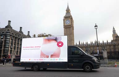 A view of a digital van in Westminster as part of the ‘Say Pants to the Tax’ campaign led by Marks and Spencer calling on the Chancellor to make period pants VAT free. Period pants currently classified as clothing, which means they are subject to a 20per cent tax. The campaign comes 2 days before this year’s Autumn Statement.