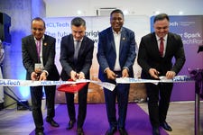 Mayor of Iași, Mihai Chirica, cuts the inaugural ribbon of HCLTech’s new delivery center with the company’s CEO and MD, C Vijayakumar; its Romania country leader, Iulian Paduraru; and SVP, Shiv Walia. (Photo: Business Wire)