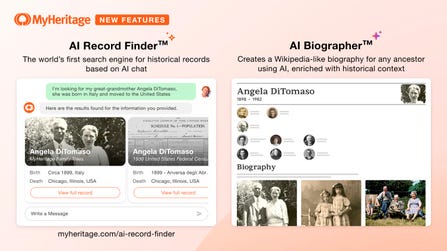 MyHeritage Releases AI Record Finder™ and AI Biographer™ (Graphic: Business Wire)