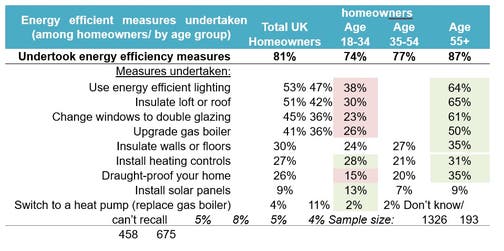 Chart 3: Energy efficiency measures undertaken by homeowners (By age group)