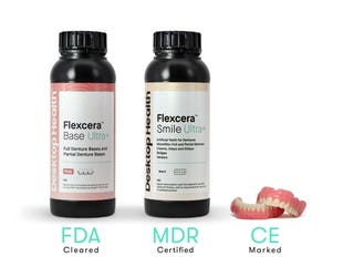Desktop Health is launching Flexcera Base Ultra+ for 3D printing gingiva in five natural shades. In combination with Flexcera Smile Ultra+, which is used to 3D print teeth, dentists and dental labs can now 3D print full and partial removable dentures that are strong, comfortable, and deliver a lifelike aesthetic. (Photo: Business Wire)