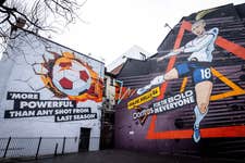 A view of a 2774 square foot mural of Chloe Kelly that has been unveiled in Manchester to launch a new campaign, ‘For the Bold in Everyone’ from Doritos to ‘crunch’ stereotypes in sport and beyond. The campaign comes after Chloe Kelly delivered a penalty more powerful than any penalty recorded in the top England men’s football tournament for the 2022-2023 season and new research showing that nearly a quarter of UK adults want female athletes to be celebrated more.
