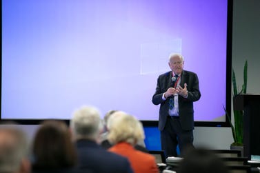 Dr. Mike Ramsay, CEO of the Patient Safety Movement Foundation, addresses attendees at the 2024 Mid-Year Event about the urgent steps the healthcare system needs to take to protect patient safety. (Photo: Business Wire)