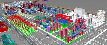 Figure 4: Preliminary three-dimensional design view of the Kahama Hydromet Refinery showing the pressure oxidation (POX) and solvent extraction-electrowinning (SX-EW) areas. Phase 1 is shown in color and Phase 2 is in grey. Note some individual items in buildings omitted for clarity. Source: Lifezone Metals