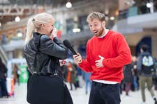 Sam Thompson encourages commuters to ‘share a giggle’ at Waterloo station, London, ahead of this years Red Nose Day, as Babybel celebrates 25 years of sharing giggles with Comic Relief. Issue date: Monday February 26, 2024. A new study from Babybel found that sharing a giggle and doing a good deed are the things that make Brits feel best. The brand has raised over £1.75million for Comic Relief through its 25-year partnership with the charity.