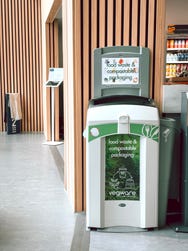 A used Vegware and food waste bin at The University of Glasgow