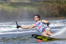 GB's Freddie Winter on his way to winning in Men's Slalom at the 2024 Moomba Masters in Melbourne, Australia. Picture date: 11 March 2024. Photo credit: Sporting Moments by Shaun