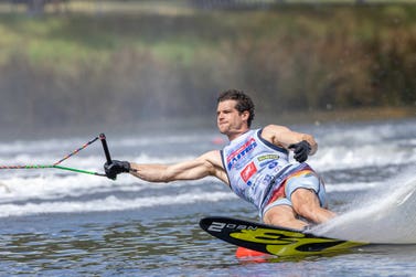 GB's Freddie Winter on his way to winning in Men's Slalom at the 2024 Moomba Masters in Melbourne, Australia. Picture date: 11 March 2024. Photo credit: Sporting Moments by Shaun