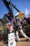 Fans experience one of the first rides of the day at the opening of Nemesis Reborn at Alton Towers Resort, as the 18-month project to transform the rollercoaster is completed. Fans queued from early this morning to experience the attraction which hits top speeds of 50mph and G Forces of 3.5.