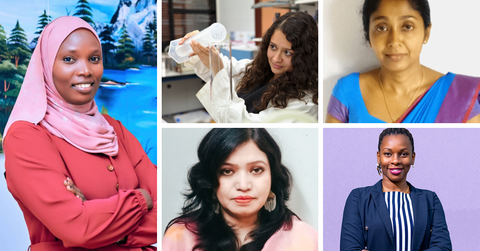 Photo caption (clockwise from left): Zubeda Ukundimana, Lidia Antonella Rivera Peñalva, Shirani Manel Kumari Widana Gamage, Augustina Clara Alexander, Tasrina Rabia Choudhury.