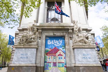 EDITORIAL USE ONLY Australia House in London is decorated to celebrate children’s character, Bluey being presented with the first Special Recognition Award for Cultural Impact across the UK and the World. Picture date: Sunday April 21, 2024. PA Photo. The Australian High Commission is also hosting a celebratory event organised by BBC Studios, which includes London's iconic Australia House being renamed Bluey House, a marching band and a surprise visit from Bluey to coincide with the brand-new unexpected episode called ‘Surprise’ landing on Disney+ and ABC globally today. Photo credit should read: David Parry/PA