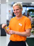 EDITORIAL USE ONLY Jamie Laing speaks with supermarket customers as he is announced as Fanta's 'Chief Flavour Officer' to launch the new Fanta Orange Zero, London. Issue date: Wednesday May 1, 2024. PA Photo. The new flavour has been created in response to the public’s changing tastes and habits and is available now nationwide,.