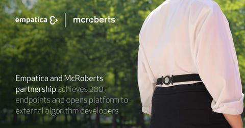 The FDA-cleared Empatica Health Monitoring Platform will host all 71 McRoberts endpoints, which will be monitored using Empatica's EmbracePlus wearable. With a modular design, it can be worn on the wrist, waist, hip and other locations on the body, providing a range of versatile digital health measures. (Graphic: Business Wire)