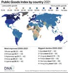 The Public Goods Index of the 2024 Berggruen Governance Index shows access to goods like clean air, medical care, education or gender equality, but also the status of food security, productive knowledge or decent work conditions. (Graphic by PA Media for DNA)