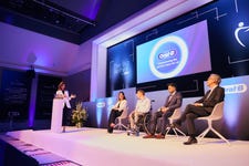 Leonora Scarpa, Johnny Grasser, Dr Vikas Prinja and Prof. Pedro Diz Dios in conversation at Oral-B’s ‘Championing the Perfect Clean for All’ event in Amsterdam, establishing the issue around the anxiety of people with disabilities going to the dentist. (Photo: Business Wire)