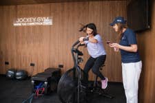 EDITORIAL USE ONLY May Wong tries the ‘Gym Bike’ at the Great British Racing ‘Jockey Gym’ at Gunwharf Quays, Portsmouth. Picture date: Friday May 24, 2024. PA Photo. The gym, which is open over the weekend of May 24 – 26, aims to highlight the physical skill and fitness required to ride at the highest level. Strength and conditioning coach James Adams will be onsite hosting competitions and demonstrations throughout the day which visitors will have the opportunity to watch and partake in.