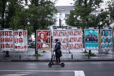 The election campaign is still underway in Europe, with election posters hanging in many places, such as here in Brussels, Belgium. The European Parliament will be elected from 6 to 9 June. (Photo by Kenzo Tribouillard / AFP)