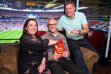EDITORIAL USE ONLY Competition winners, Sarah Carter and Mark Slaughter from Portsmouth, with Gary Lineker ahead of tonight's UEFA Champions League Final at Wembley Stadium in London as part of the ‘No Walkers, No Game’ competition. Picture date: Saturday June 1, 2024. PA Photo. The competition winners from Portsmouth will watch the sold-out game on ‘the best seat in the house’ in a VIP box with a guest appearance from longstanding Walkers’ ambassador, Gary Lineker.