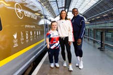 EDITORIAL USE ONLY (Left to right) Paralympic and Olympic gold medallists, Maisie Summers-Newton and Dame Jessica Ennis-Hill, and former Team GB athlete Perri Shakes-Drayton attend the unveiling of Eurostar’s first ever Golden Train at St Pancras International Station, London, to celebrate the upcoming Paris 2024 Olympic and Paralympic Games. Picture date: Tuesday June 25, 2024. PA Photo. As the official travel partner for Team GB and ParalympicsGB for the Paris 2024 Olympic and Paralympic Games, Eurostar is gearing up to welcome over 2,000 Olympic and Paralympic athletes on board from four teams: Team GB, Team Belgium, Team Netherlands, and Team Germany.