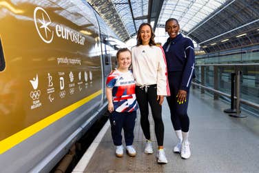 EDITORIAL USE ONLY (Left to right) Paralympic and Olympic gold medallists, Maisie Summers-Newton and Dame Jessica Ennis-Hill, and former Team GB athlete Perri Shakes-Drayton attend the unveiling of Eurostar’s first ever Golden Train at St Pancras International Station, London, to celebrate the upcoming Paris 2024 Olympic and Paralympic Games. Picture date: Tuesday June 25, 2024. PA Photo. As the official travel partner for Team GB and ParalympicsGB for the Paris 2024 Olympic and Paralympic Games, Eurostar is gearing up to welcome over 2,000 Olympic and Paralympic athletes on board from four teams: Team GB, Team Belgium, Team Netherlands, and Team Germany.