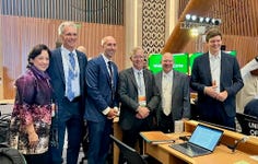 Moravian Church Settlements Delegation at the World Heritage Committee meeting. Pictured here (from left) are Jean Manes, U.S. Deputy Representative to UNESCO; Moravian University President Bryon L. Grigsby; Bethlehem Mayor J. William Reynolds; Johnathan Putnam, Acting Chief, Office of International Affairs National Park Service; Rt. Rev. Chris Giesler; Mr. Clemens, Saxon State Minister of the Chancellery (Photo: Business Wire)