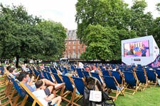 EDITORIAL USE ONLY Fans at Mayfair’s official Team GB Fanzone in Grosvenor Square, which screened the Olympics opening ceremony this evening. Picture date: Friday July 26, 2024. PA Photo. Running until Sunday August 11, the free outdoor event will show the Paris 2024 Olympic Games on a huge outdoor screen each day and include a lineup of food and drink stalls, al fresco dining areas and family activities