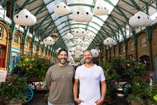 EDITORIAL USE ONLY Los Angeles-based artist duo ‘FriendsWithYou’, Samuel Borkson and Arturo Sandoval III, unveil their first UK large-scale installation entitled “Little Cloud World”, in Covent Garden’s Market Building. Picture date: Wednesday July 31, 2024. PA Photo. Over 40 floating clouds, each measuring over 4ft in height, fill the South Hall, creating a ‘portal into a happy place’