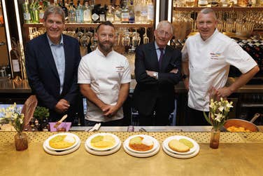 EDITORIAL USE ONLY (Left to right) Ian Stone, Wiltshire Farm Foods Managing Director, Jethro Lawrence, development chef, Nick Hewer, Royal College of Speech and Language Therapists (RCSLT) president, and Phil Rimmer, head development chef at the UK's first dedicated fine dining experience for people with eating, drinking and swallowing difficulties, known as Dysphagia, at Kapara in Soho, London. Picture date: Wednesday September 4, 2024