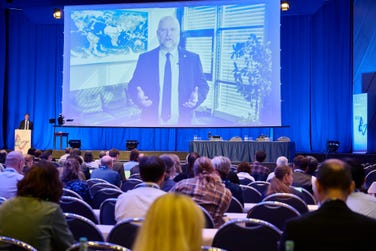 Opening session of the EUMETSAT Meteorological Satellite Conference 2024, with EUMETSAT Director-General Phil Evans on screen (Photo: Business Wire)