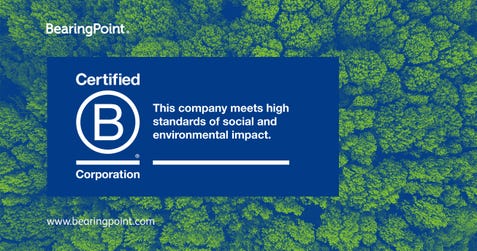 BearingPoint is B Corp Certified and joins a community of businesses leading a global movement for an inclusive, equitable, and regenerative economy. (Graphic: Business Wire)