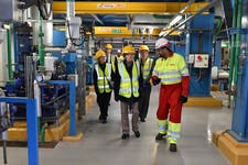 SHEFFIELD, ENGLAND - OCTOBER 2: Anne, Princess Royal talks with Jess Dhariwal of E.ON as she visits E.ON's Blackburn Meadows renewable energy plant to tour the site and meet the team on October 2, 2024 in Sheffield, England. (Photo by Anthony Devlin/Getty Images for E.ON)