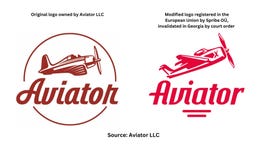 A comparison of the original logo owned by Aviator LLC and the modified logo registered by Spribe OU in the European Union. Source: Aviator LLC