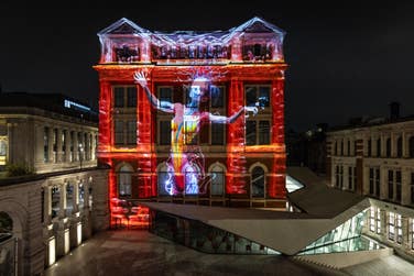 EDITORIAL USE ONLYA preview of a specially commissioned AI artwork from Ouchhh Studio, made using cognitive technology to visualise brainwaves of the Arts & Film ‘Game Changers’ is projected across the façade of the V&A’s Exhibition Road Courtyard building in London, ahead of it being publicly unveiled tomorrow night as part of The National Lottery’s 30th birthday celebrations. Picture date: Thursday October 31, 2024. PA Photo. Thanks to National Lottery players, more than £30 million is raised every week for good causes, and this is the final of four unique activities taking place across the UK in the build-up to celebrating The National Lottery’s 30th Birthday on November 19.