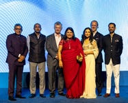 From L to R: Sumit Bhasin, Sanjiv Singh, William P. Lauder, Falguni Nayar, Shana Randhava, Stéphane de La Faverie, Rohan Vaziralli (Photo: Business Wire)