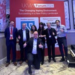 Hangsen's team at the UKVIA Forum 2024, from left to right, Alvaro Pegenaute (Legal Counsel), Paul Kempster, (Senior Sales Manager EU), Cathy Chou (Account Manager OEM ), John Dunne (Director General, UKVIA), Qiyu Chen (Global Marketing Director), Enrique Pegenaute (Global Sales Director), Federico Garcia (Senior Marketing Manager EU and Middle East) (Photo: Business Wire)