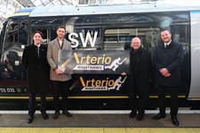 EDITORIAL USE ONLY England cricket legend, Stuart Broad CBE joins Stuart Meek, Interim Managing Director at South Western Railway (SWR), Rail Minister, Lord Hendy, and Mark Goodall, Route Director for Wessex at Network Rail, at London Waterloo to celebrate the rollout of the new Arterio fleet, naming one of their trains the ‘Nighthawk’. Picture Date: Thursday November 28, 2024. The £1 billion fleet of 90 new Arterio trains provide increased capacity and improved features across SWR’s suburban network.